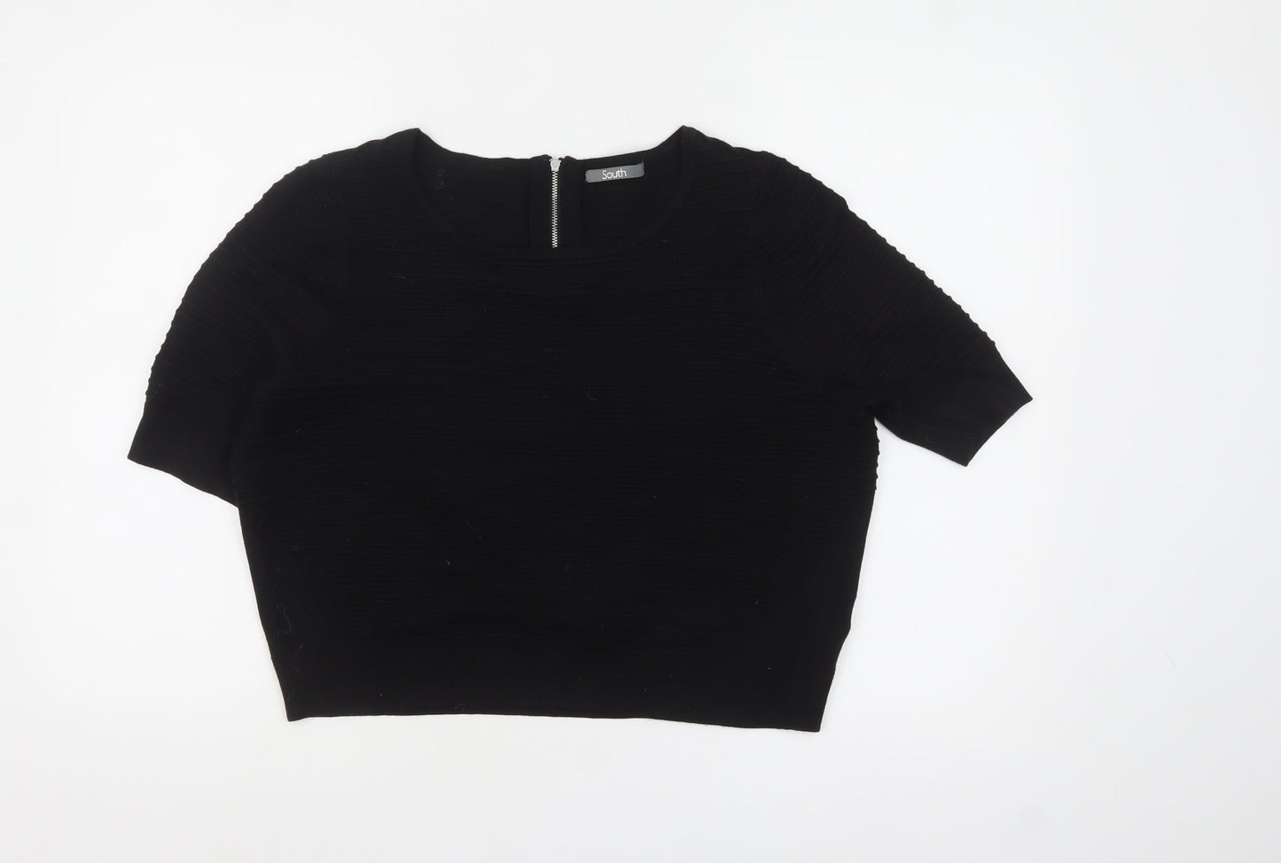 South Women’s Black Short Sleeve Knit Jumper UK 14 Crew Neck