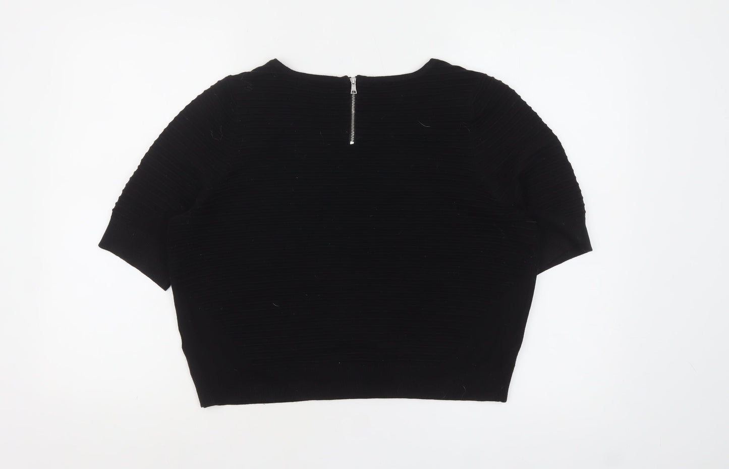 South Women’s Black Short Sleeve Knit Jumper UK 14 Crew Neck