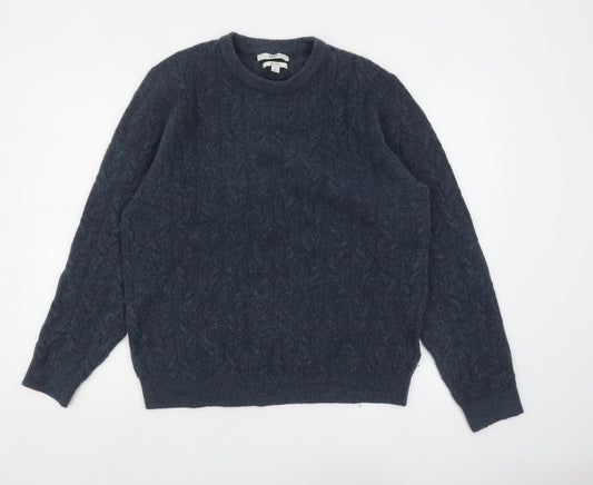 Marks and Spencer Men's Blue Cable Knit Wool Blend Jumper Size L