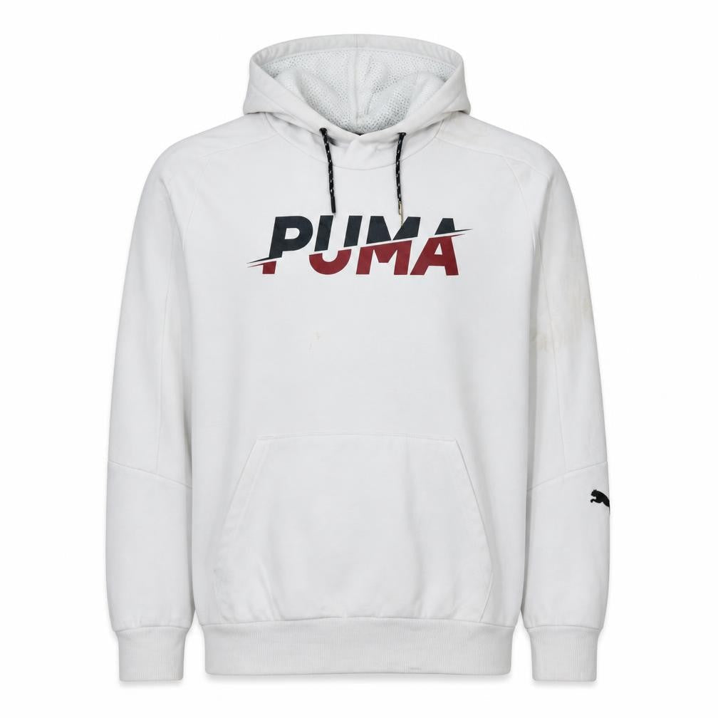 Puma Men's White Small Pullover Hoodie with Logo Graphic Print