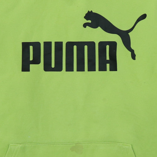 Puma Men's Green Pullover Hoodie M Regular Fit Fleece Logo