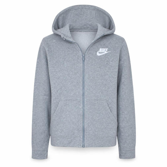 Front view of Nike boys’ grey full zip hoodie l 147-158cm fleece sweatshirt