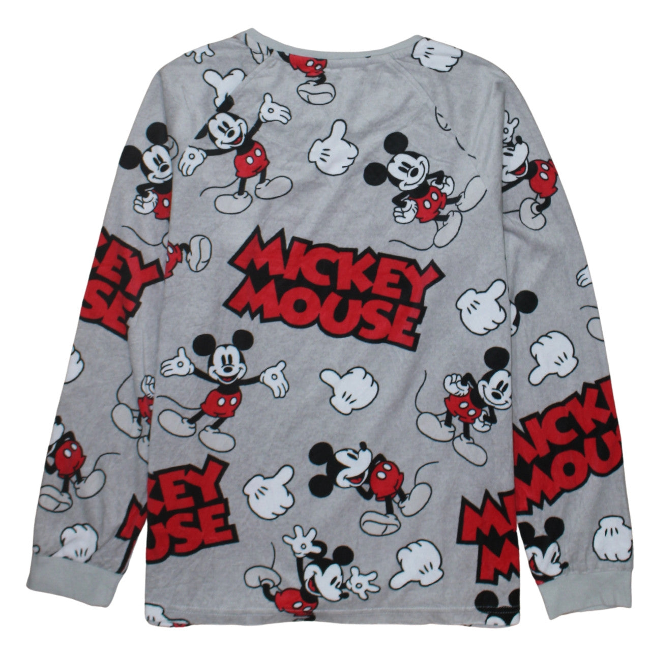Disney Women’s Grey Mickey Mouse Pyjama Top Size 10-12 Fleece Long Sleeve