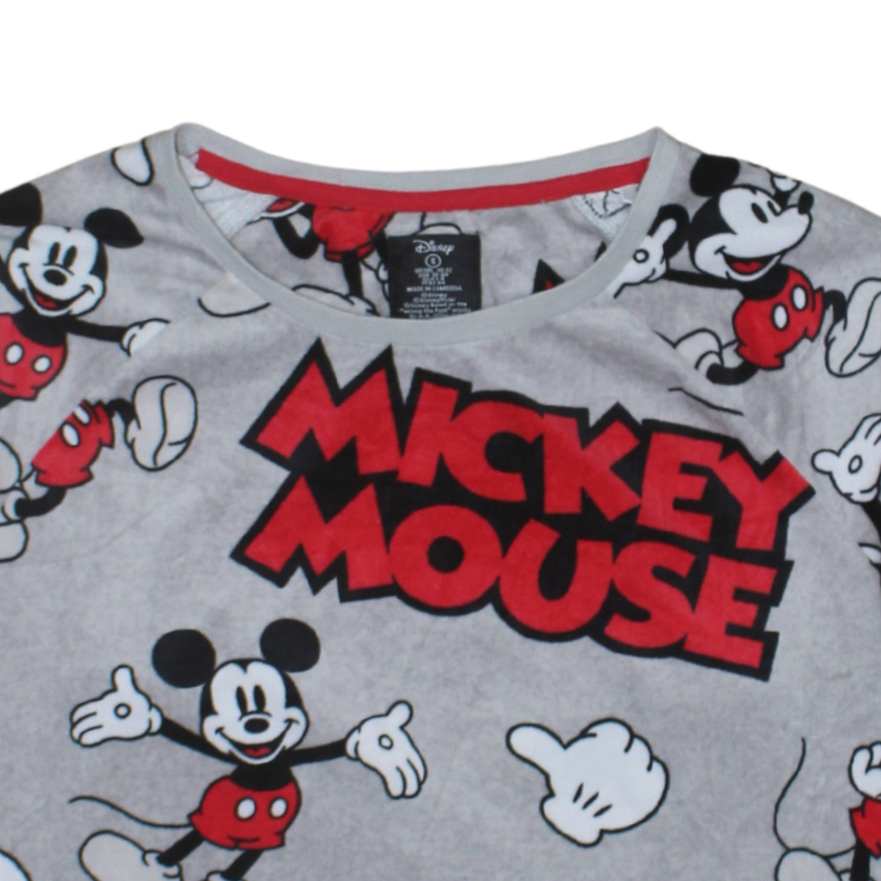 Disney Women’s Grey Mickey Mouse Pyjama Top Size 10-12 Fleece Long Sleeve
