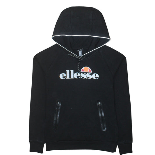 Ellesse Womens Black Pullover Hoodie Size 12 Cotton Blend Logo Sweatshirt