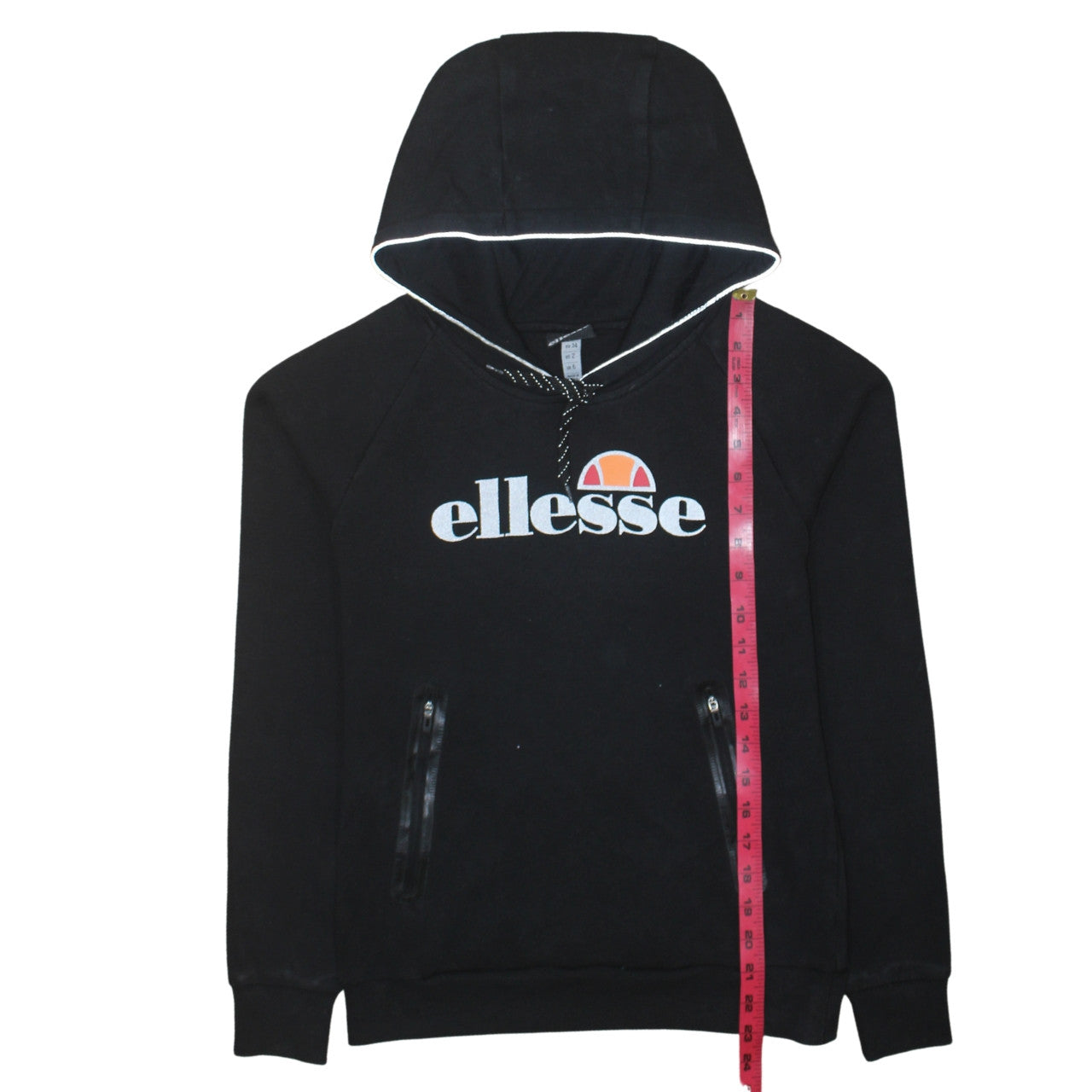 Ellesse Womens Black Pullover Hoodie Size 12 Cotton Blend Logo Sweatshirt