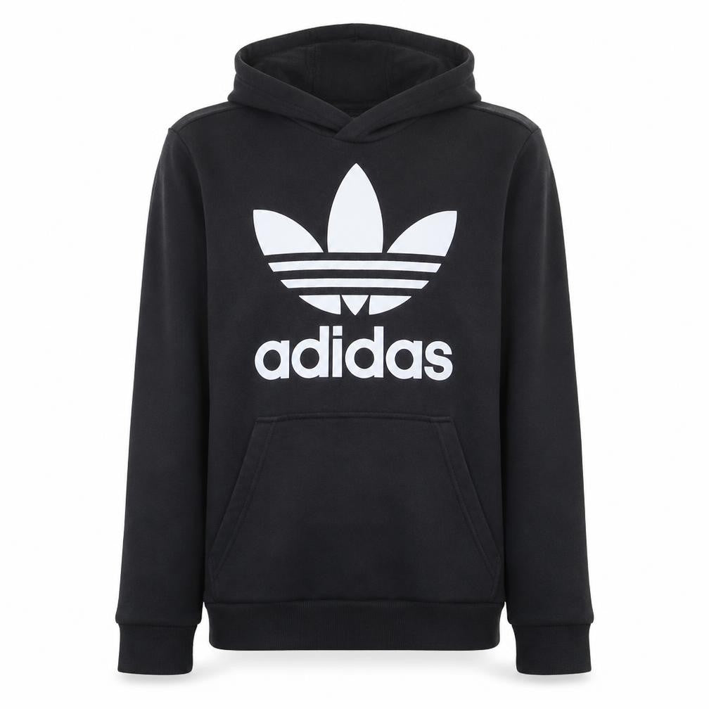 Adidas Boys Black Hoodie 13-14 Years Pullover Fleece Trefoil Logo