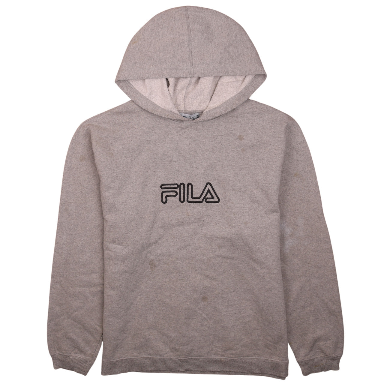 FILA Men's Grey Pullover Hoodie Size L Logo Fleece Sweatshirt