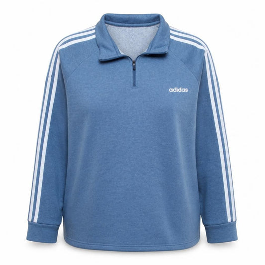 Adidas Women Blue 1/4 Zip Sweatshirt XL 20-22 Logo Striped Casual