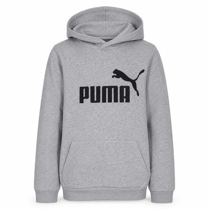 Front view of Puma boys’ grey hoodie, size 13-14, years pullover fleece sweatshirt