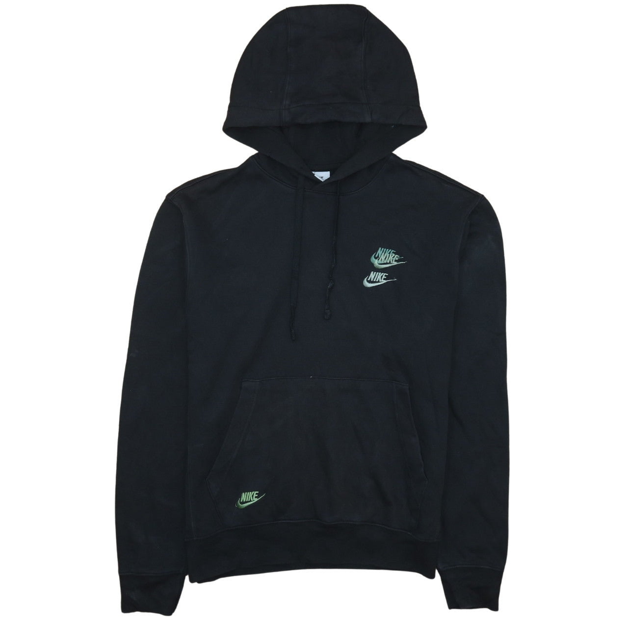 Nike Mens Black Small Pullover Hoodie with Green Embroidered Logo