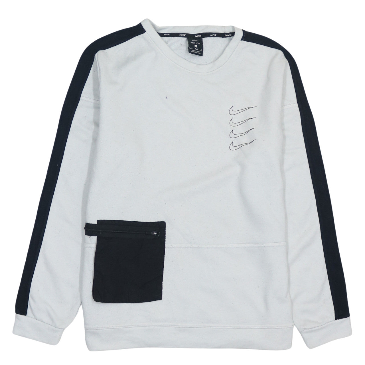 Nike Men's White Dri-Fit Pullover Sweatshirt S Logo Zip Pocket
