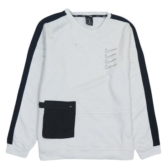 Nike Men's White Dri-Fit Pullover Sweatshirt S Logo Zip Pocket
