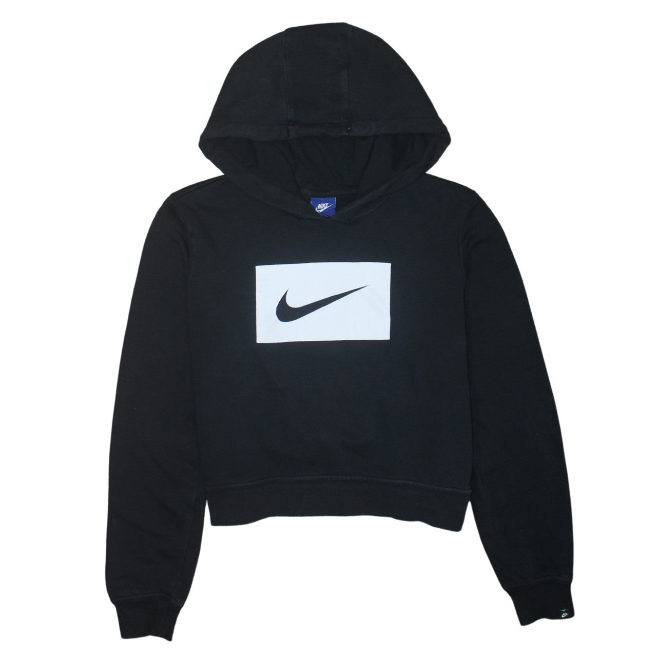 Nike Women Black L Pullover Hoodie Logo Print Cotton Blend Casual