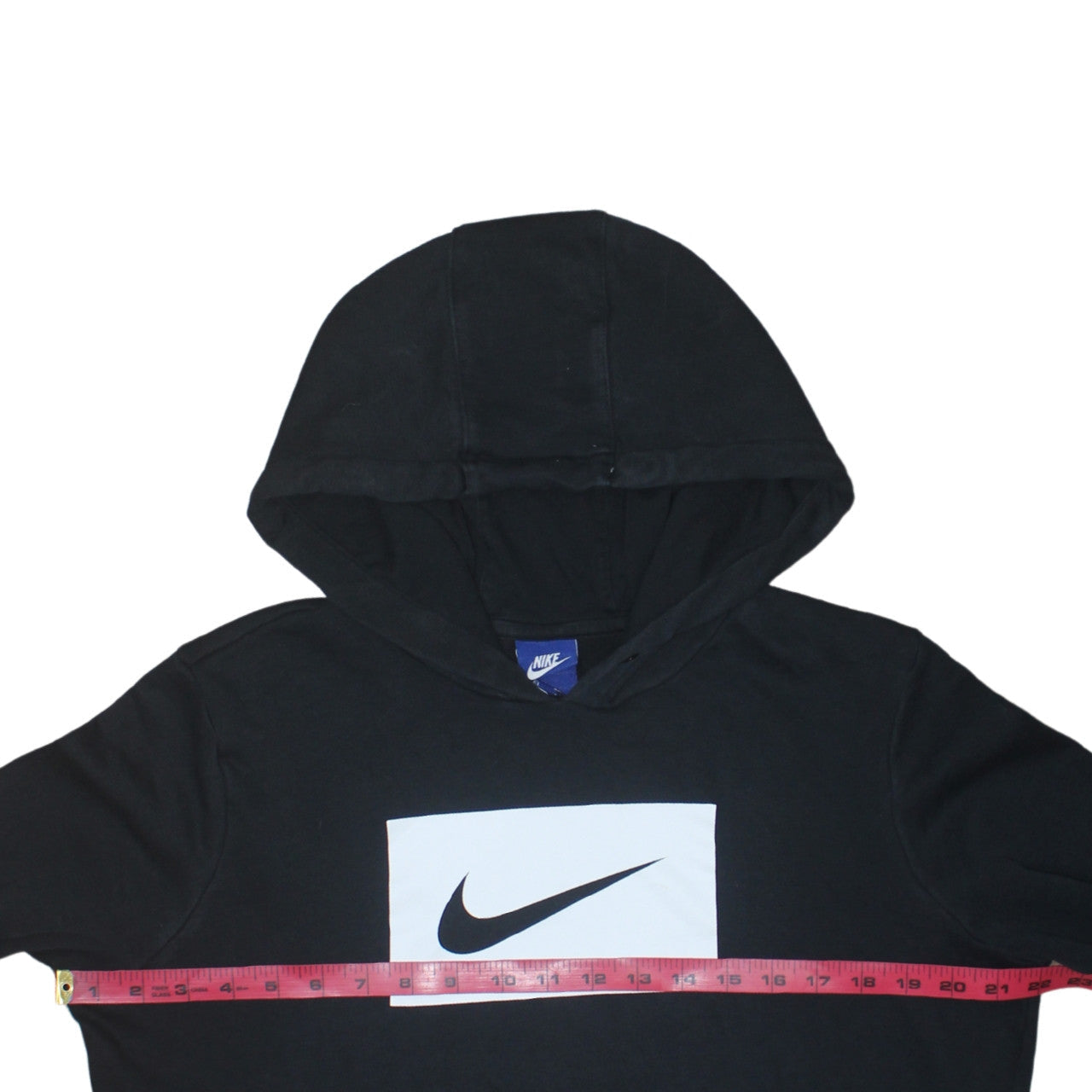 Nike Women Black L Pullover Hoodie Logo Print Cotton Blend Casual