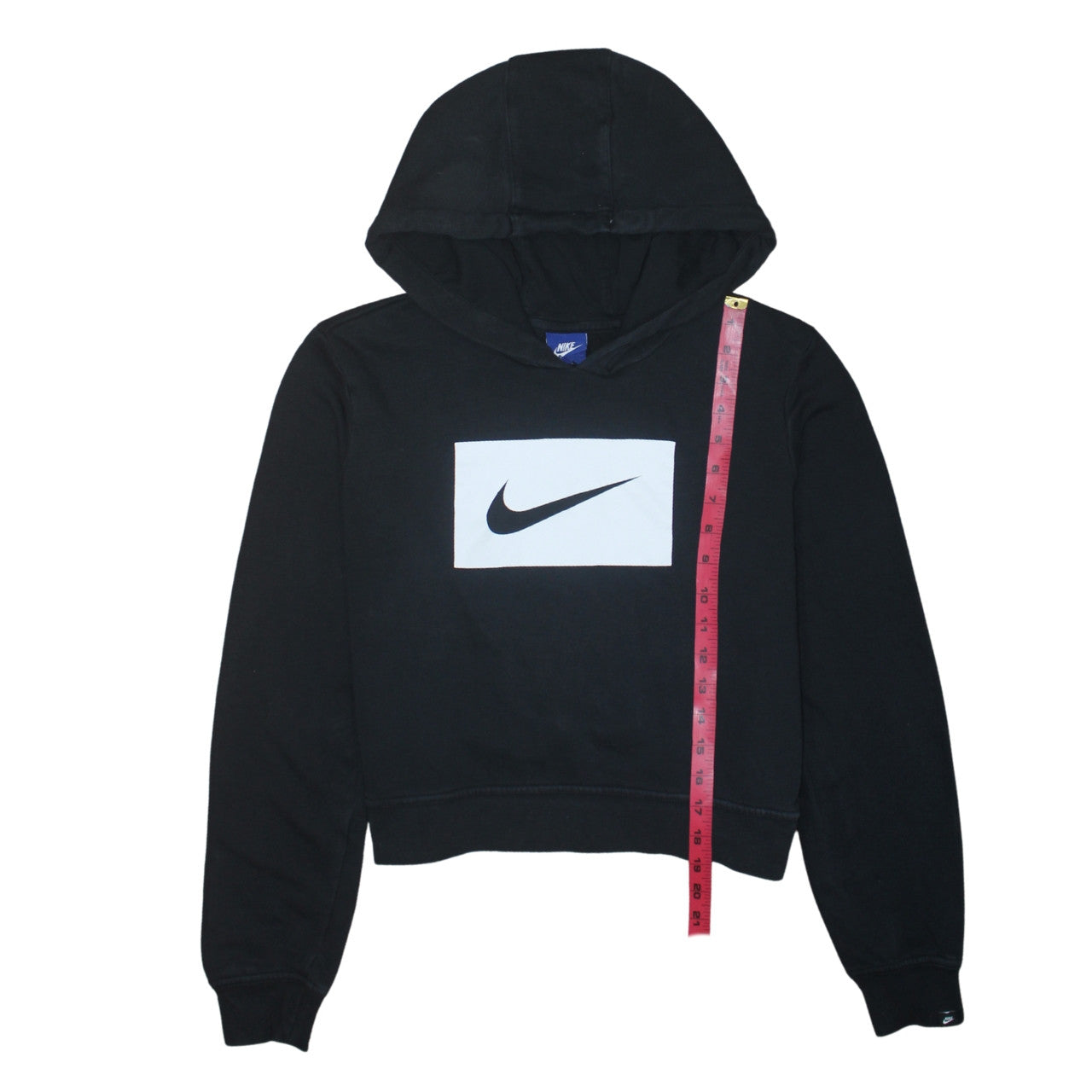 Nike Women Black L Pullover Hoodie Logo Print Cotton Blend Casual