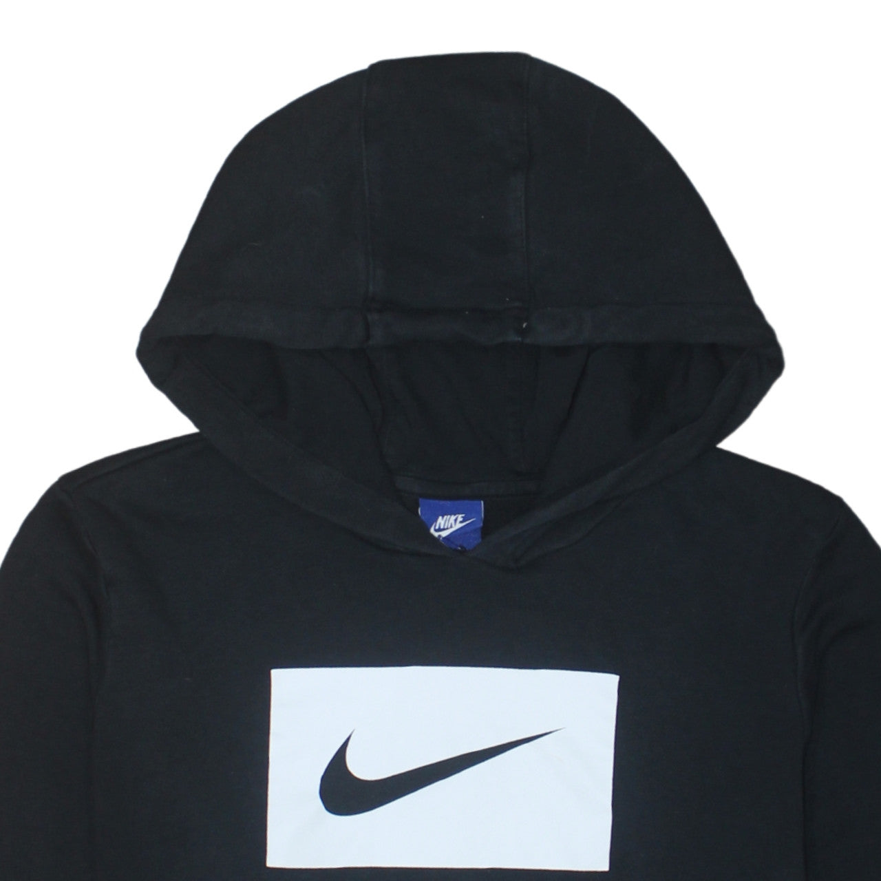 Nike Women Black L Pullover Hoodie Logo Print Cotton Blend Casual