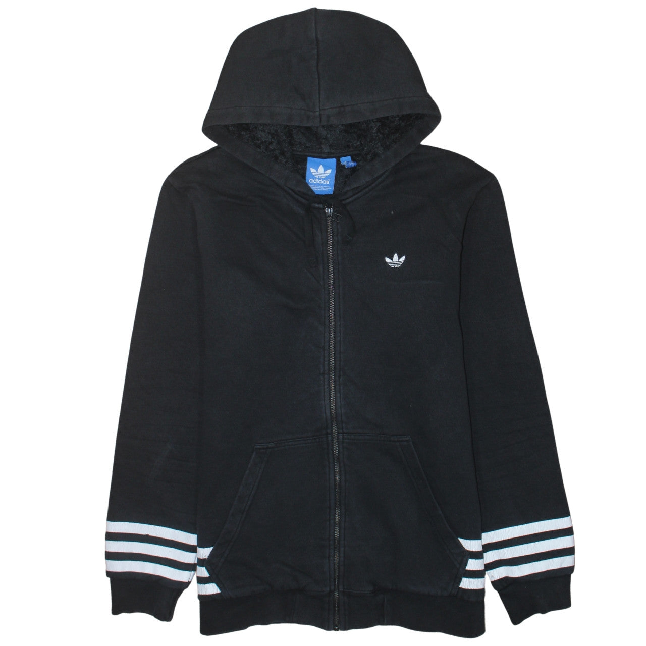 Adidas Originals Mens Black Full Zip Hoodie Size M Hooded Fleece Lined