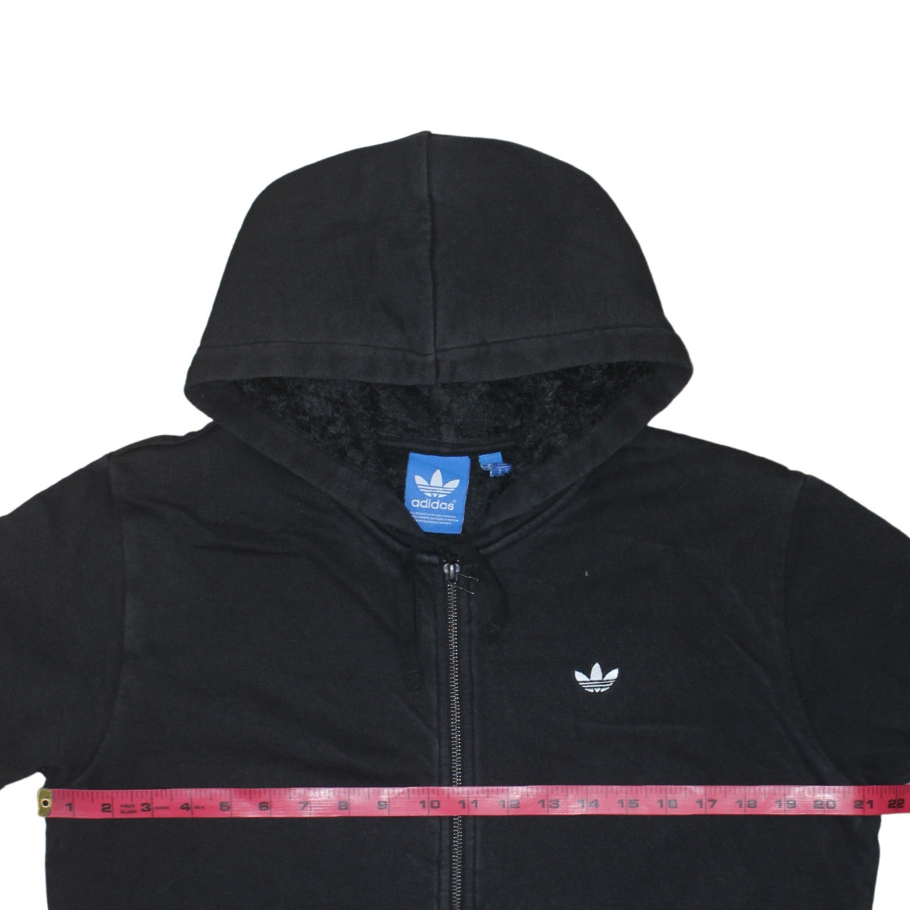 Adidas Originals Mens Black Full Zip Hoodie Size M Hooded Fleece Lined