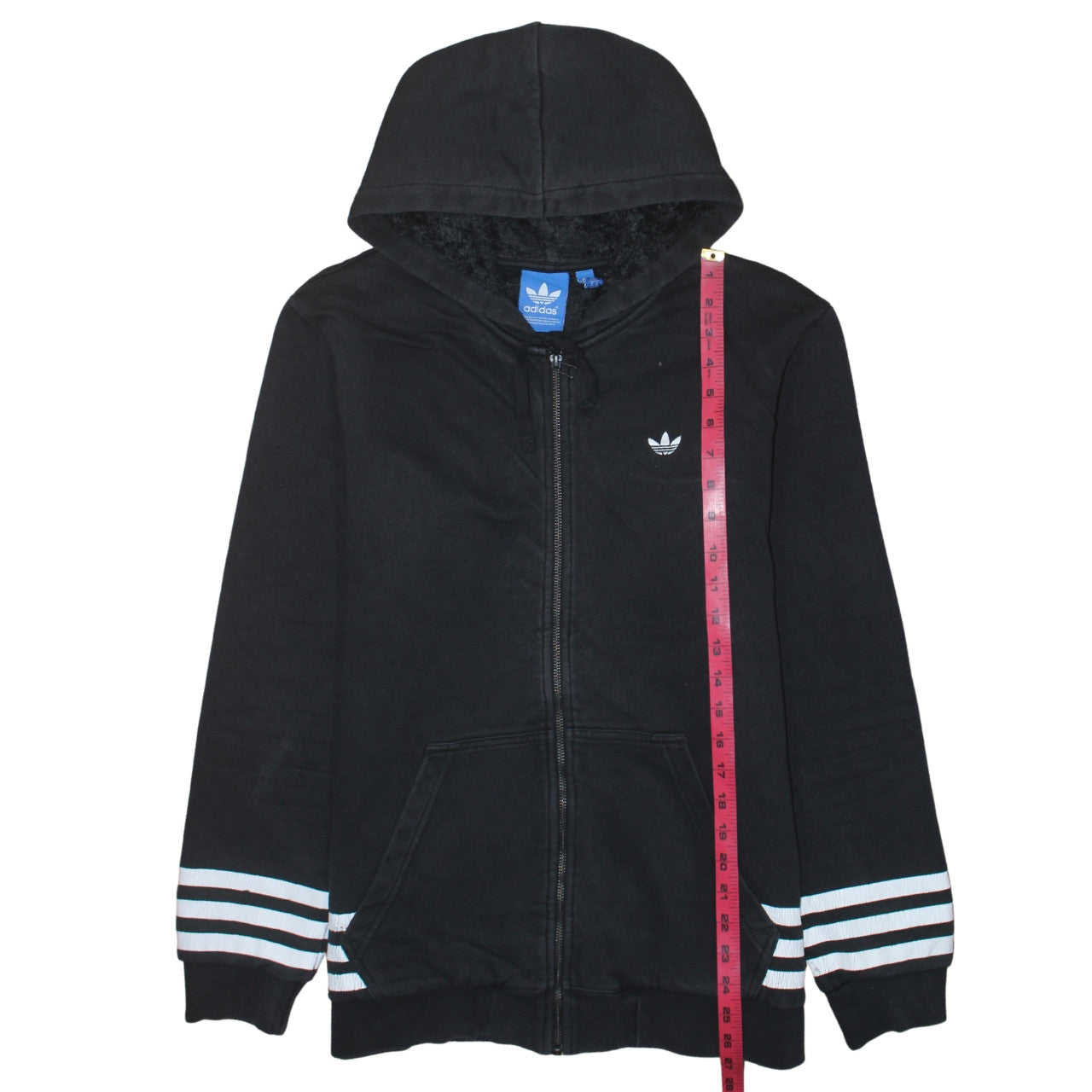 Adidas Originals Mens Black Full Zip Hoodie Size M Hooded Fleece Lined