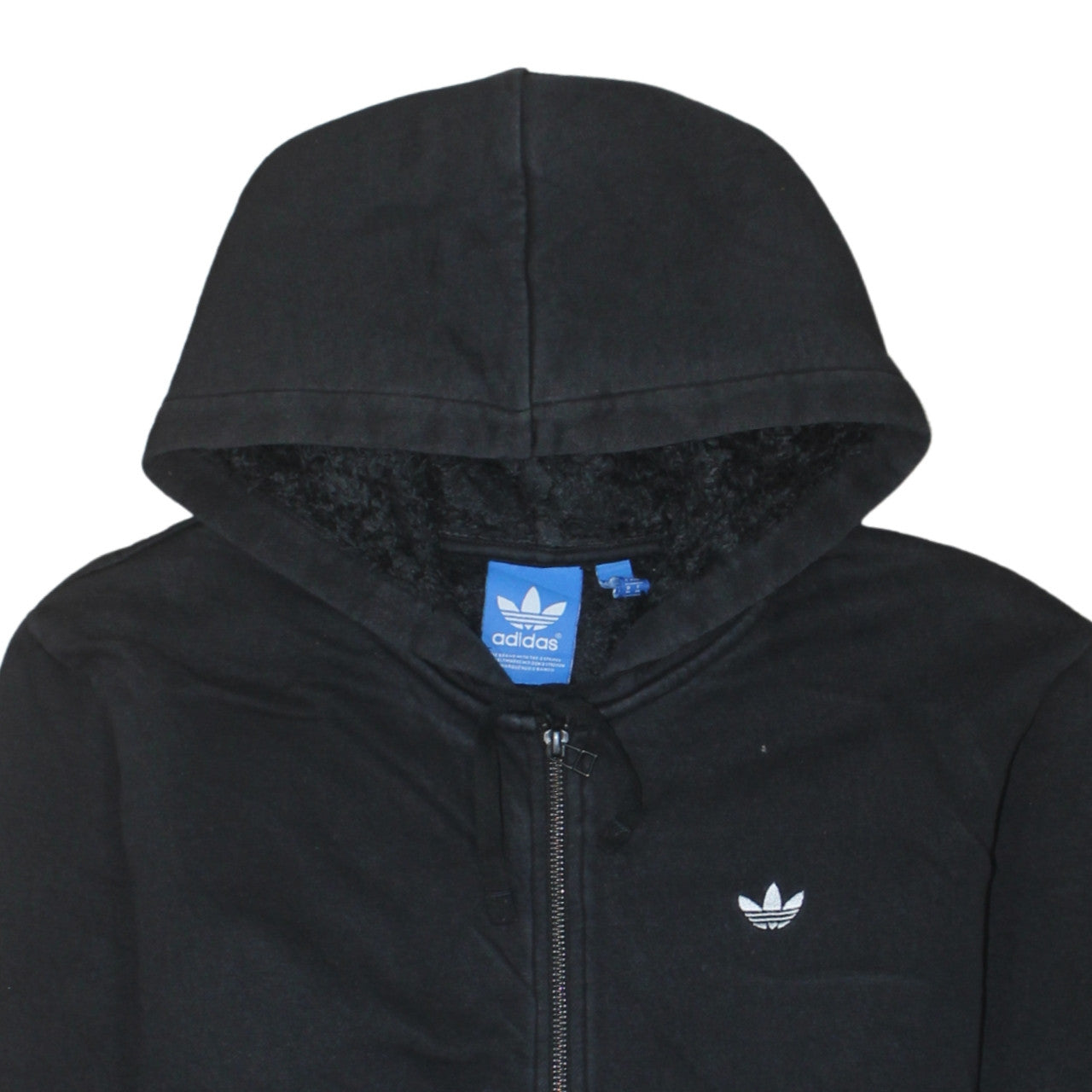 Adidas Originals Mens Black Full Zip Hoodie Size M Hooded Fleece Lined