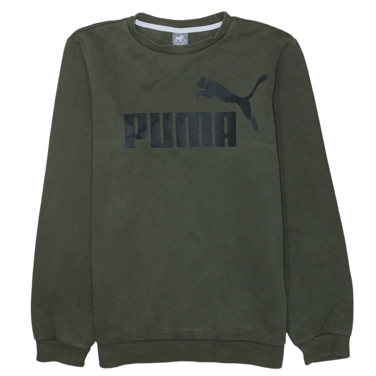 Puma Boys Green Pullover Sweatshirt 15-16 Years Crew Neck Fleece Logo Top