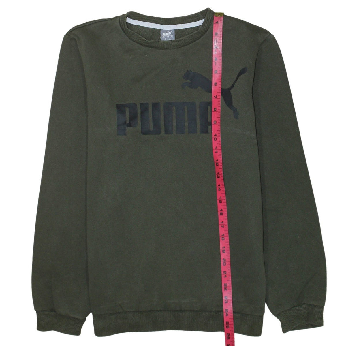 Puma Boys Green Pullover Sweatshirt 15-16 Years Crew Neck Fleece Logo Top
