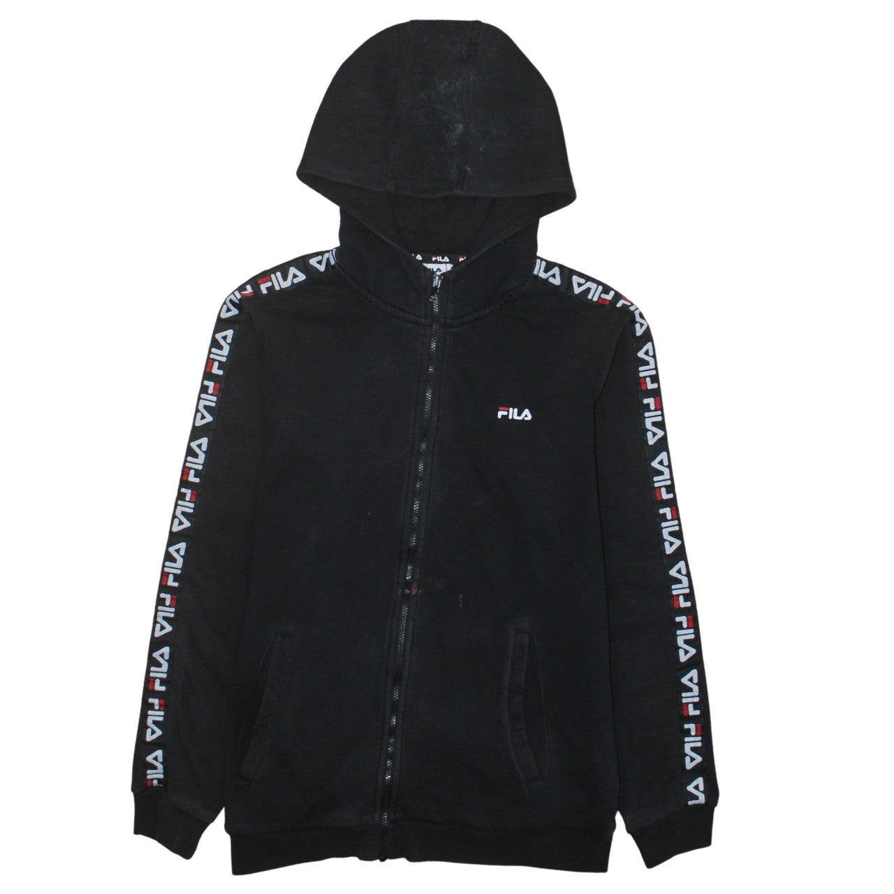 Fila Boys Black Full Zip Hoodie 13-14 Years Logo Tape Sleeve Casual