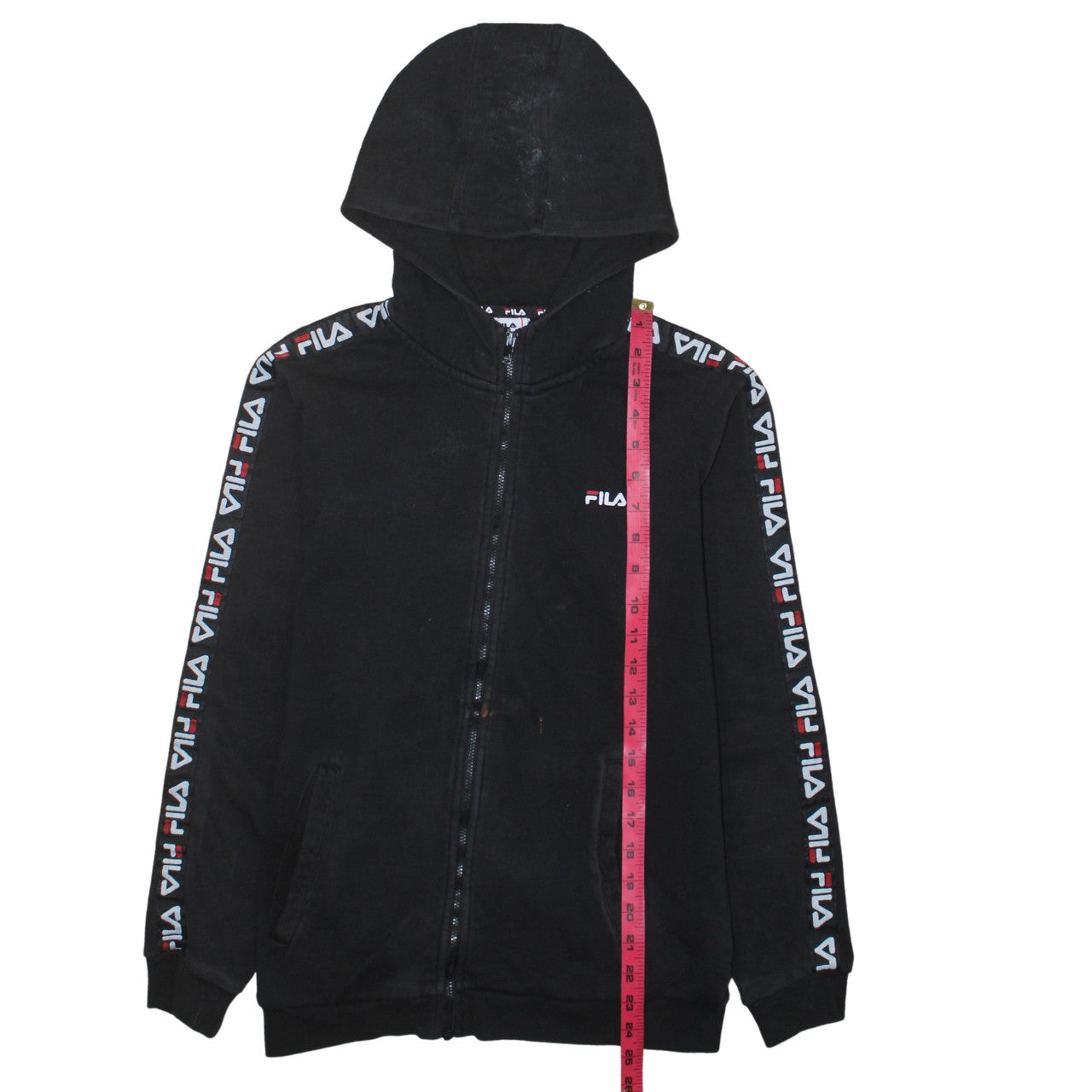 Fila Boys Black Full Zip Hoodie 13-14 Years Logo Tape Sleeve Casual