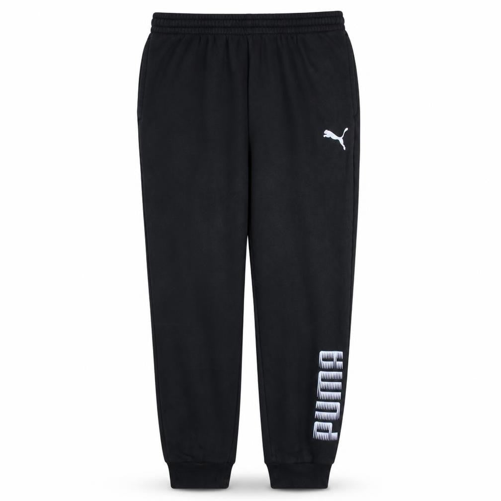 Puma Men's Black L Jogger Sweatpants with Logo Ribbed Cuffs