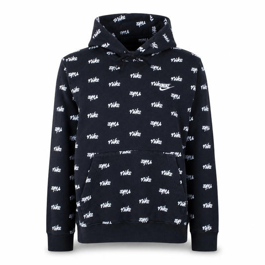Nike Women's Black Pullover Hoodie Small Logo Print Cotton Blend