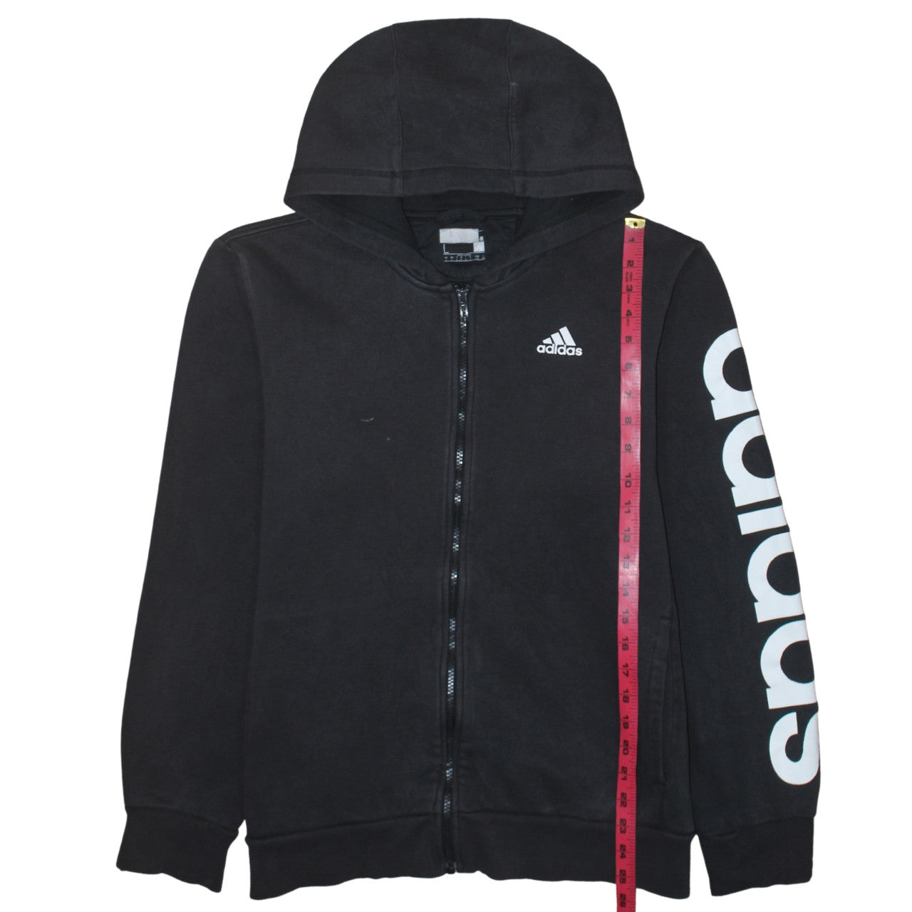 Adidas Mens Black Full Zip Hoodie L Logo Graphic Sportswear
