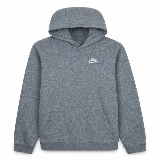 Front view of Nike boys’ grey pullover hoodie xl fleece logo sportswear jumper
