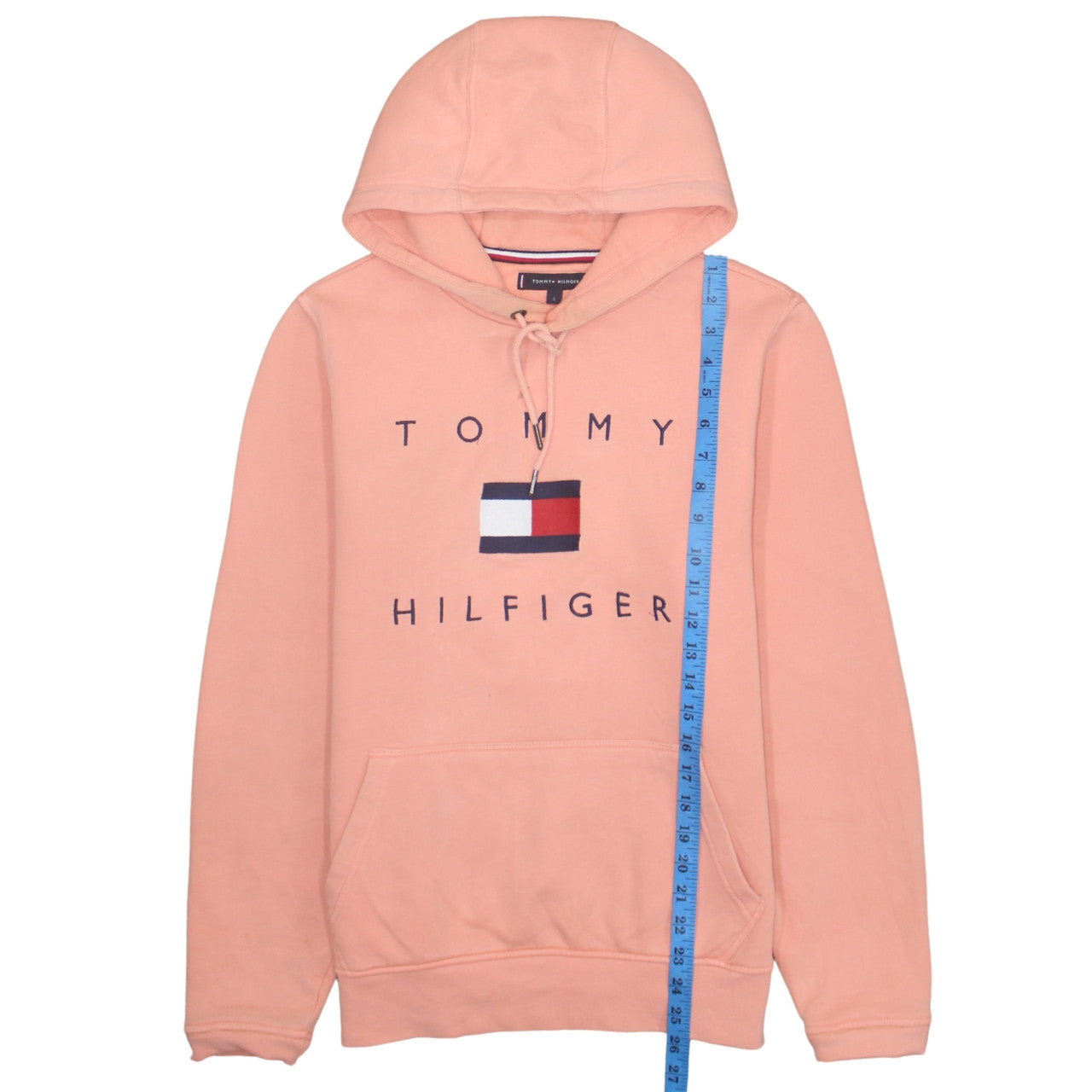 Tommy Hilfiger Men's Pink Pullover Hoodie Size S Logo Fleece