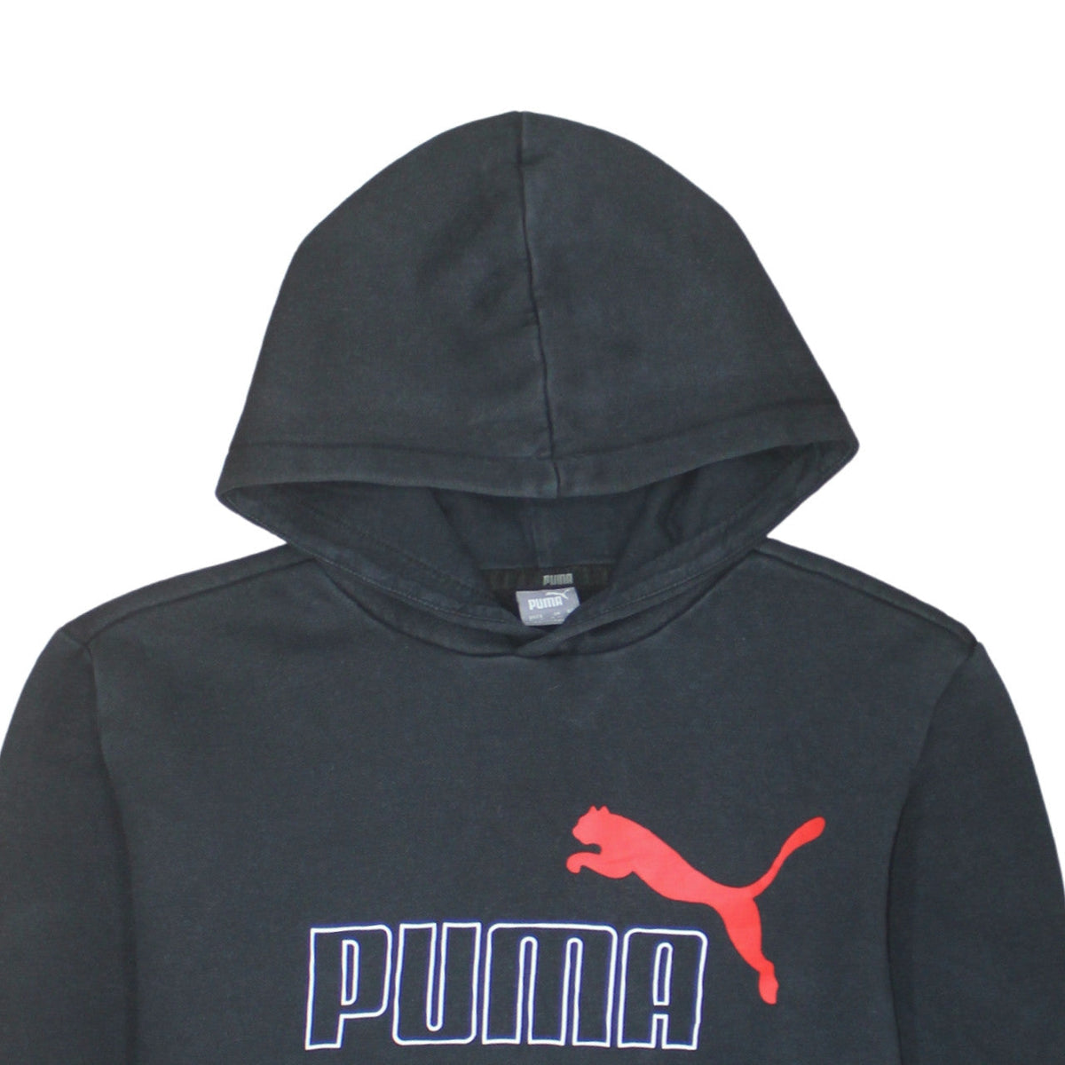 Puma Boys Black Pullover Hoodie 15-16 Years Fleece Graphic Logo Sweatshirt