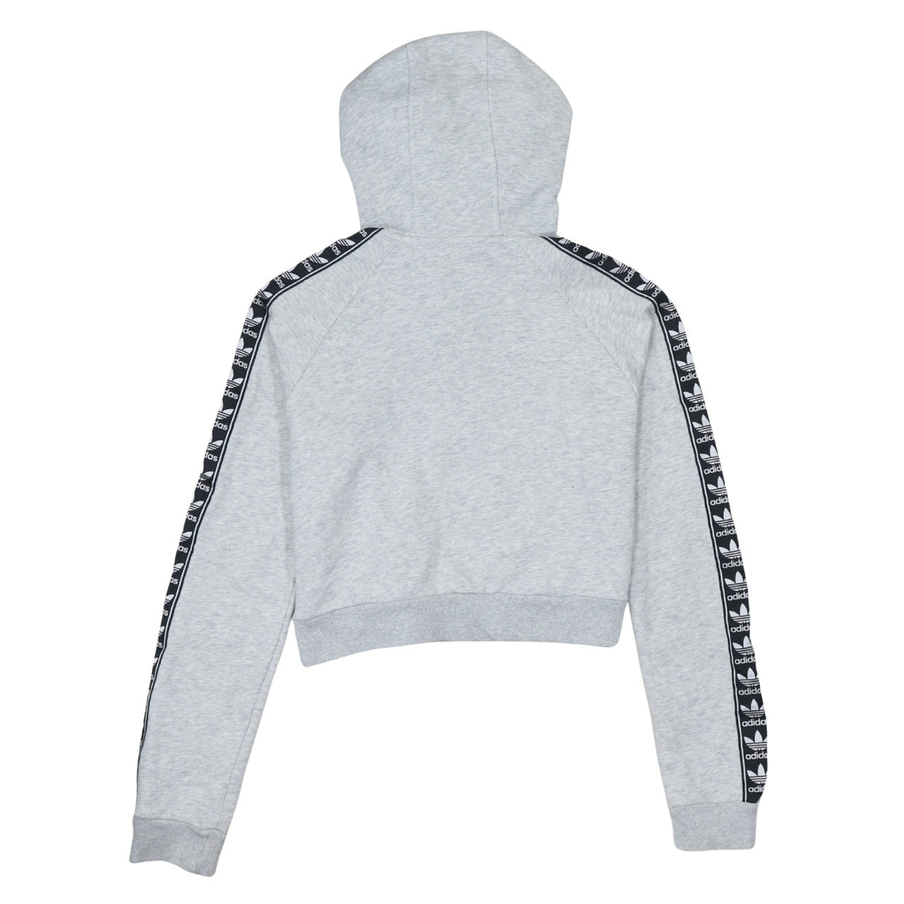 Adidas Womens Grey Crop Hoodie XS Logo Tape Sleeve Hooded Sweatshirt