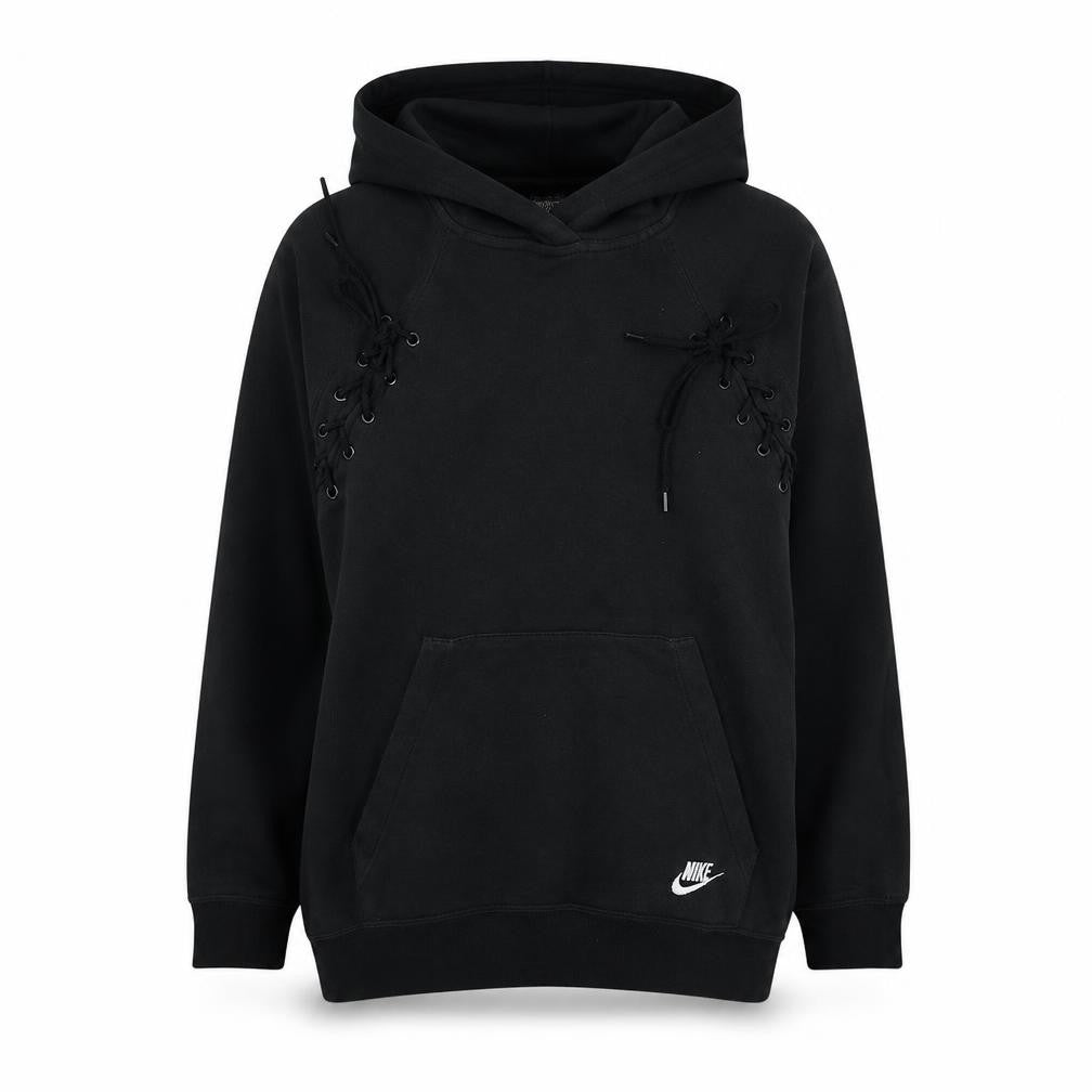 Nike Women Black Lace Up Pullover Hoodie Medium Cotton Blend