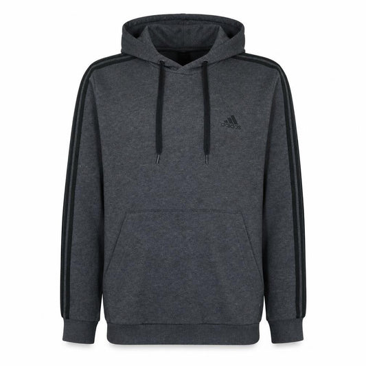 Adidas Men’s Grey XL Pullover Hoodie with Logo Stripes