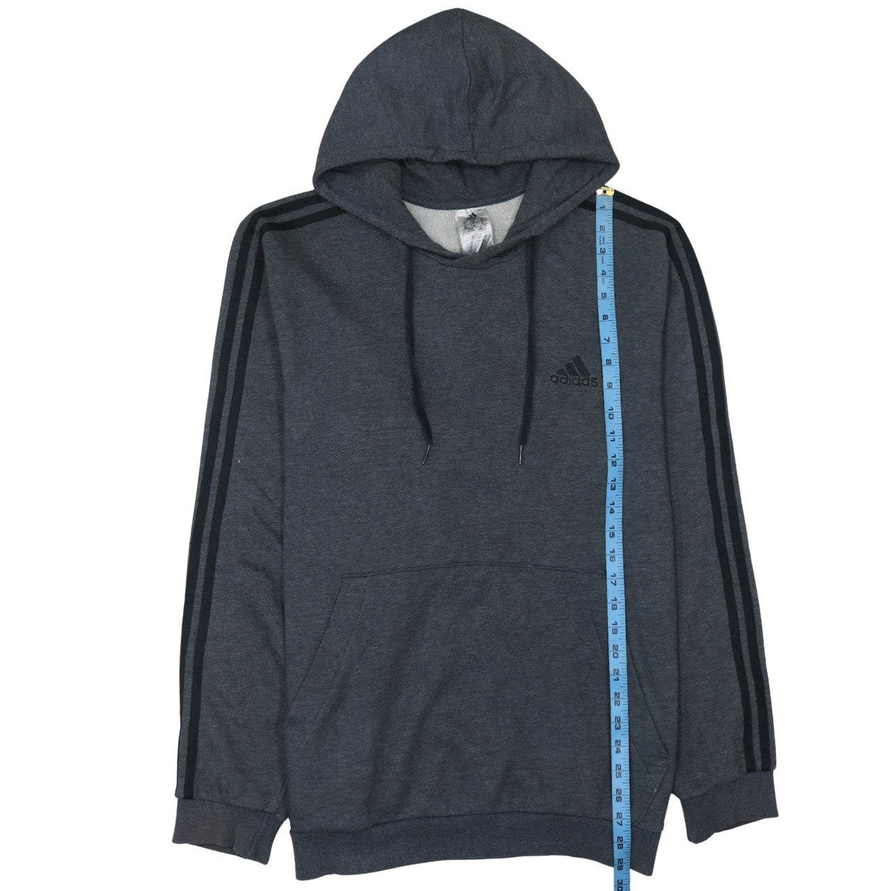 Adidas Men’s Grey XL Pullover Hoodie with Logo Stripes