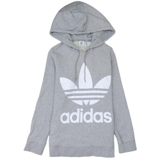 Adidas Women Grey Pullover Hoodie Size 14 Logo Print Cotton Blend