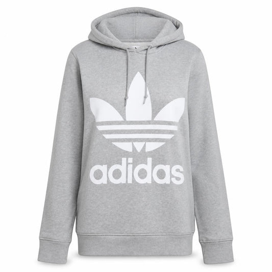 Adidas Women Grey Pullover Hoodie Size 14 Logo Print Cotton Blend