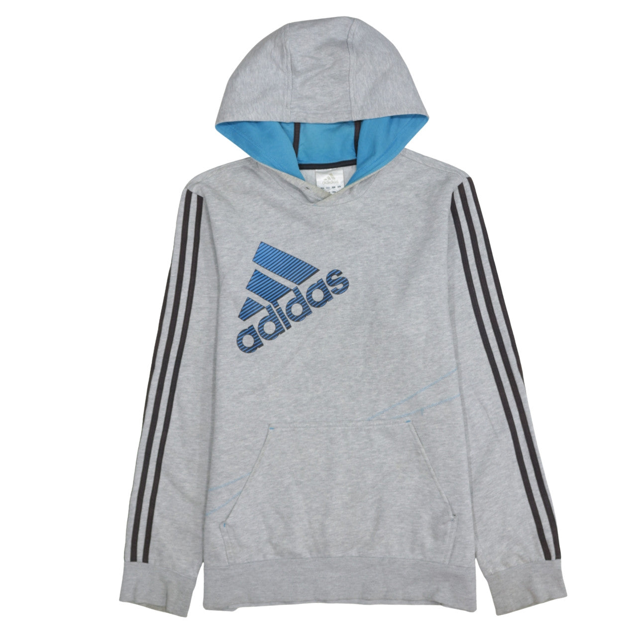 Adidas Mens Grey Hoodie M Pullover Logo Hoodie with Blue Lining