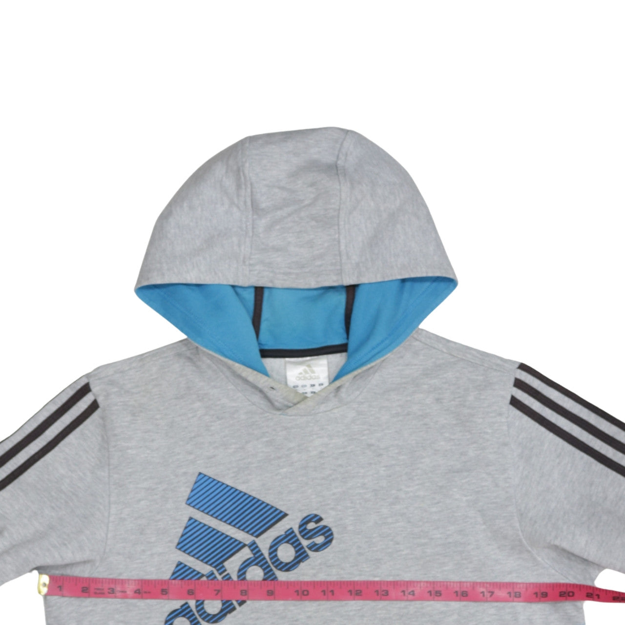 Adidas Mens Grey Hoodie M Pullover Logo Hoodie with Blue Lining