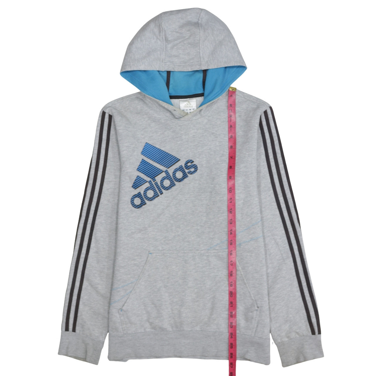 Adidas Mens Grey Hoodie M Pullover Logo Hoodie with Blue Lining