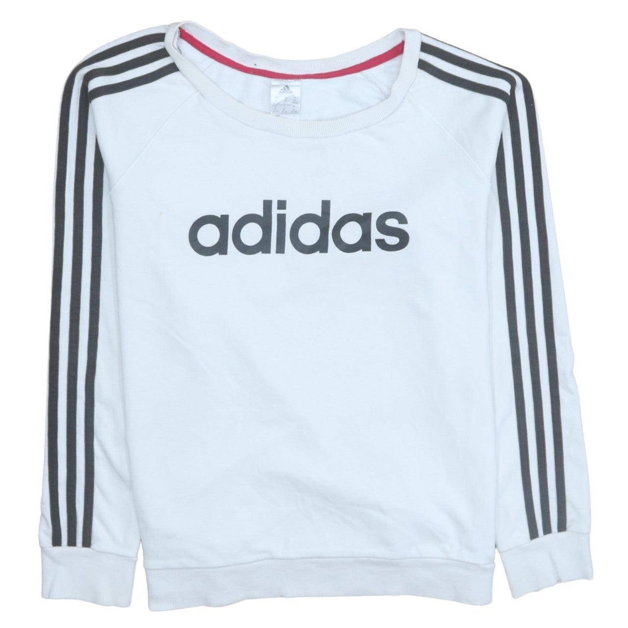 Adidas Womens White XL Pullover Sweatshirt with Logo Sleeves
