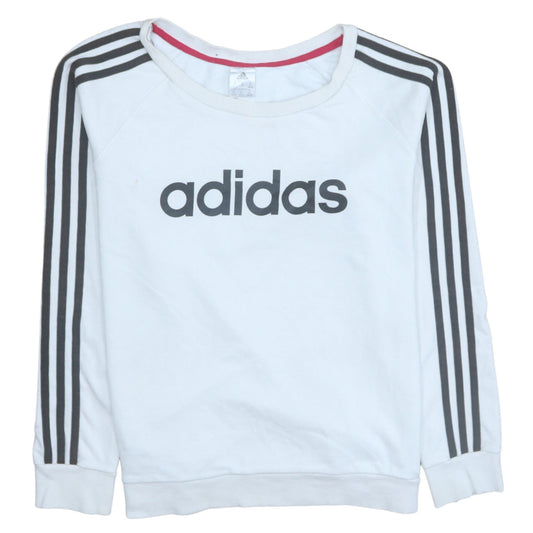 Adidas Womens White XL Pullover Sweatshirt with Logo Sleeves