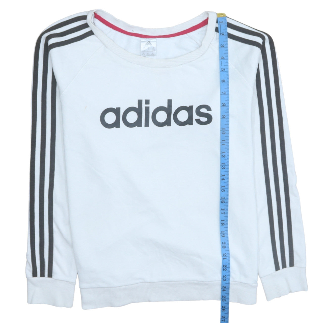 Adidas Womens White XL Pullover Sweatshirt with Logo Sleeves