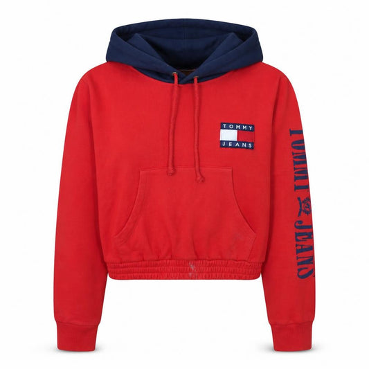 Tommy Jeans Womens Red Navy Hoodie M Logo Print Pullover