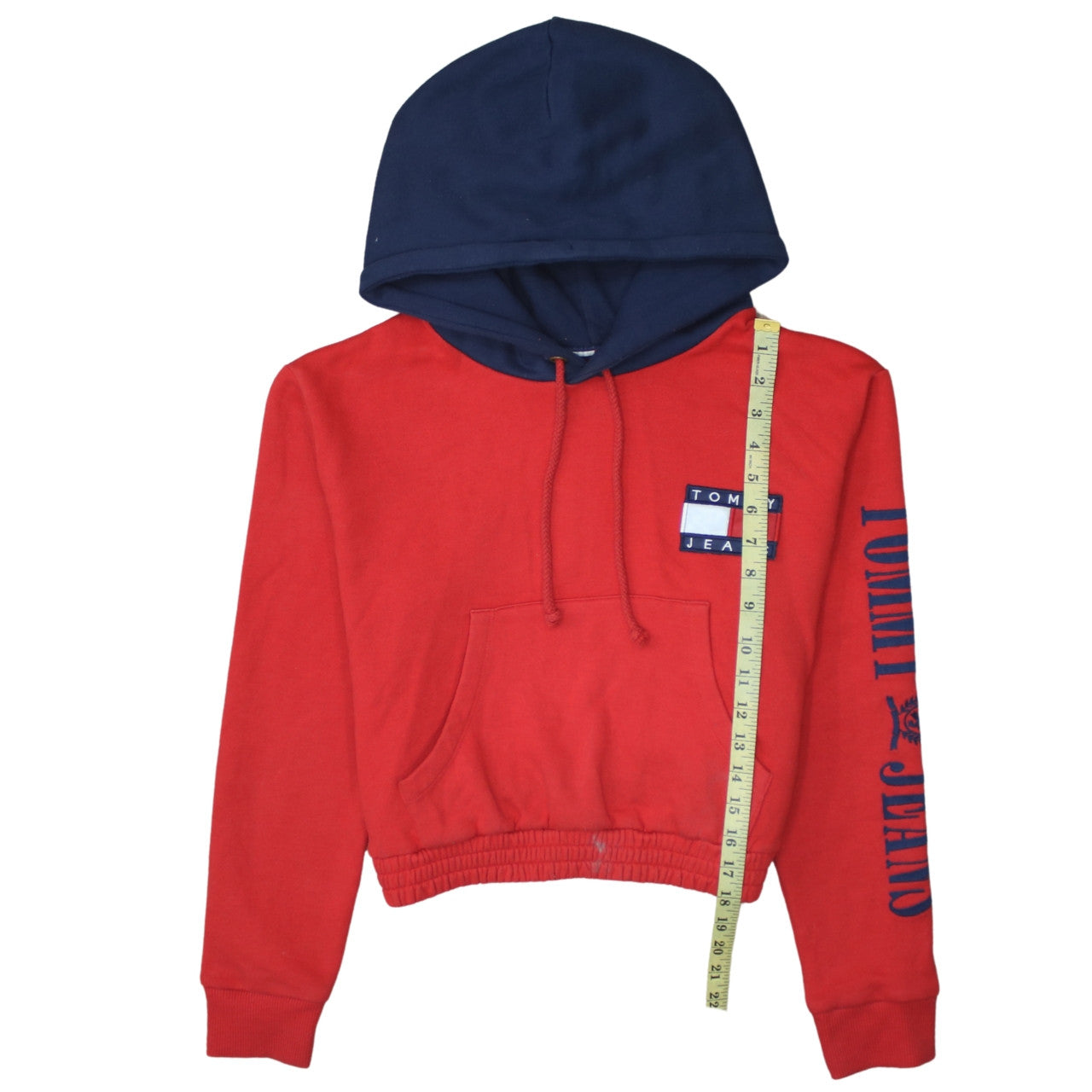 Tommy Jeans Womens Red Navy Hoodie M Logo Print Pullover