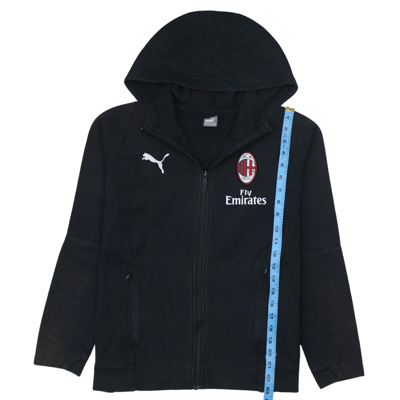 Puma Boys Black AC Milan Full Zip Hoodie 13-14 Years Football Sweatshirt